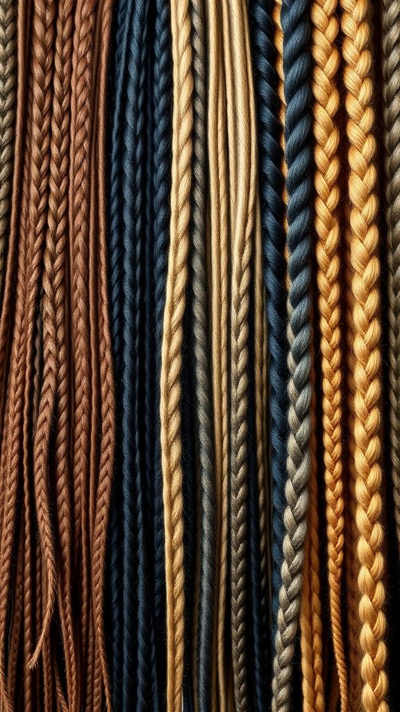 A variety of braided hair colors and textures for knotless box braids.