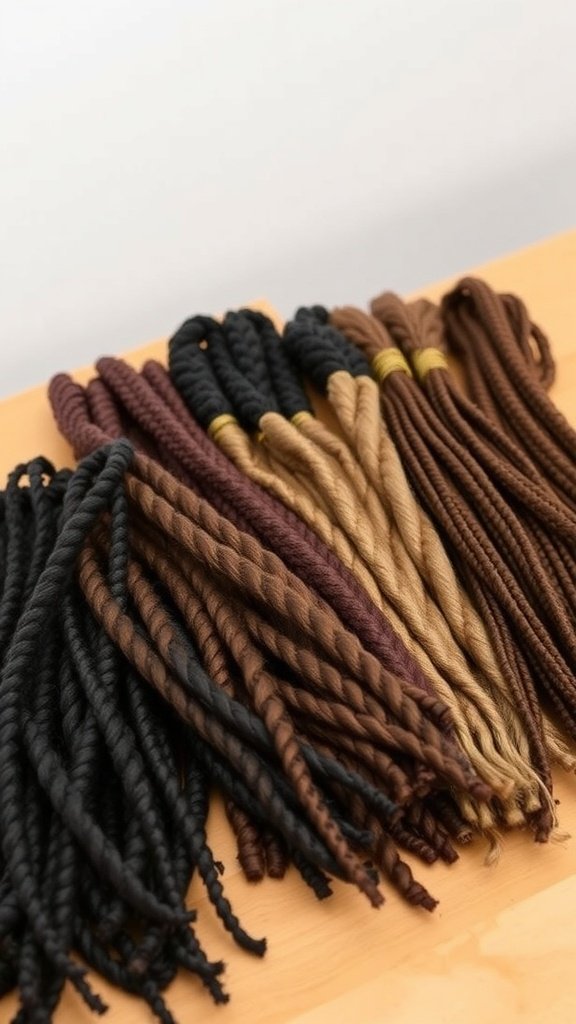 Variety of hair strands in different shades for knotless twist braids