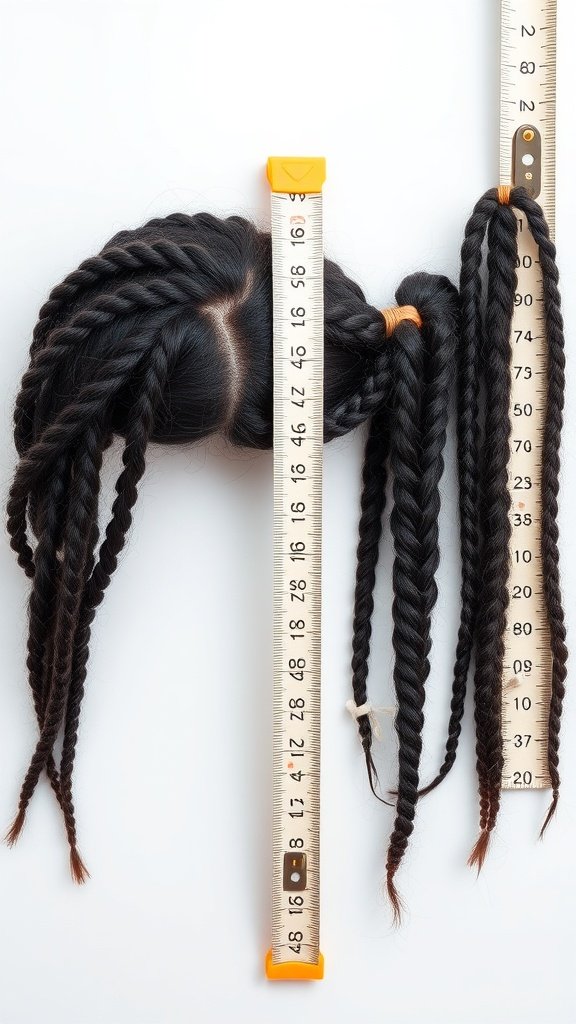 Image showing various lengths of boho knotless braids bob with measuring tape