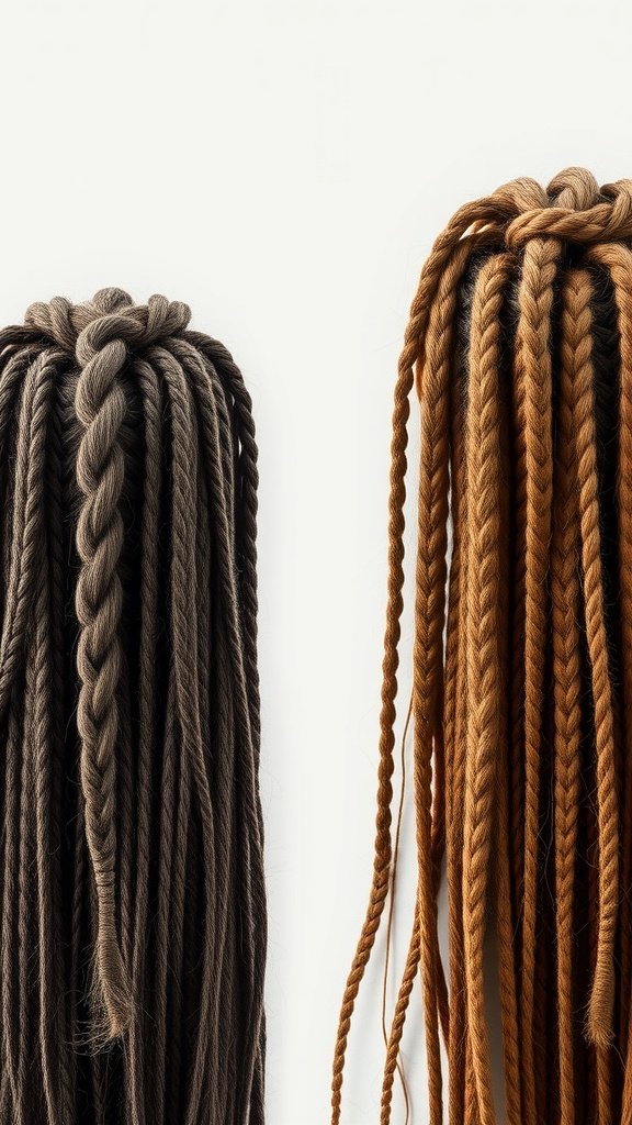 Two sets of large boho knotless braids in different lengths and colors.