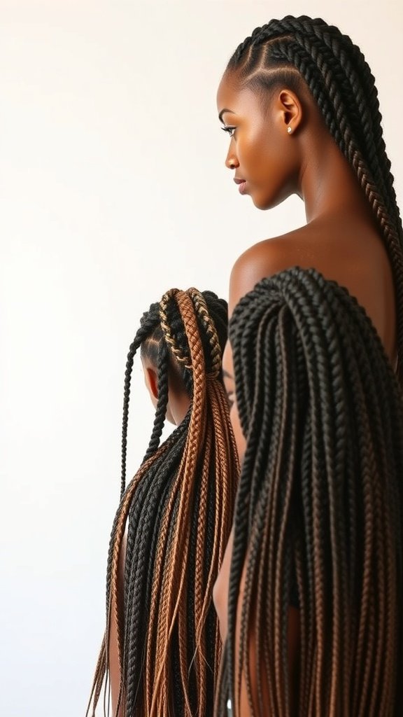 Three women with beautiful knotless braids in varying lengths, showcasing different styles.