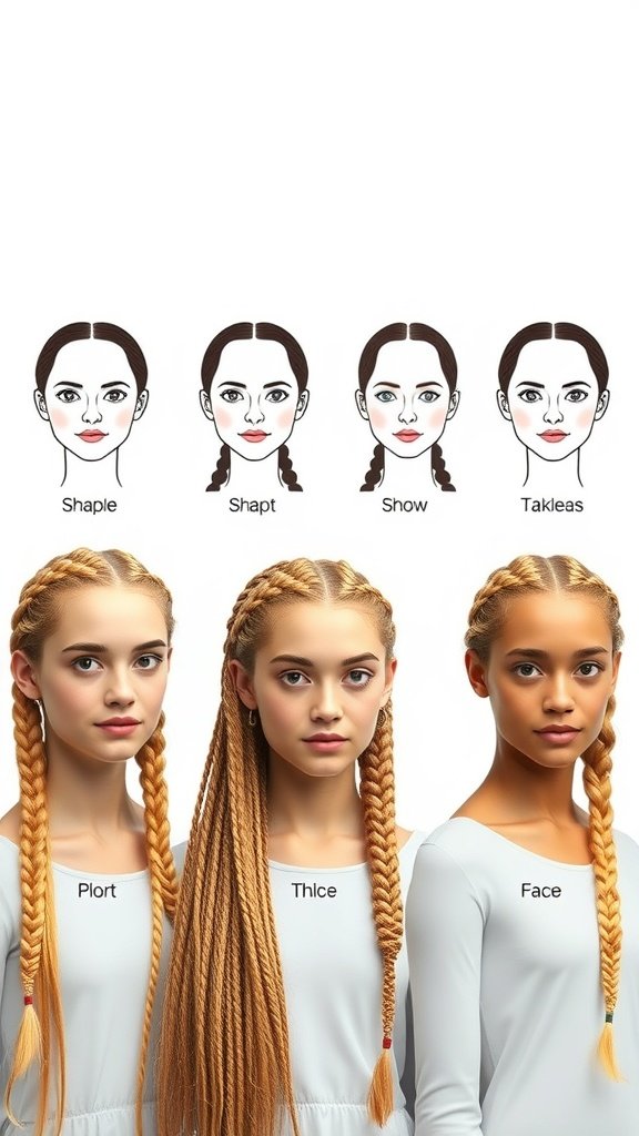 Different face shapes with honey blonde knotless braids of varying lengths
