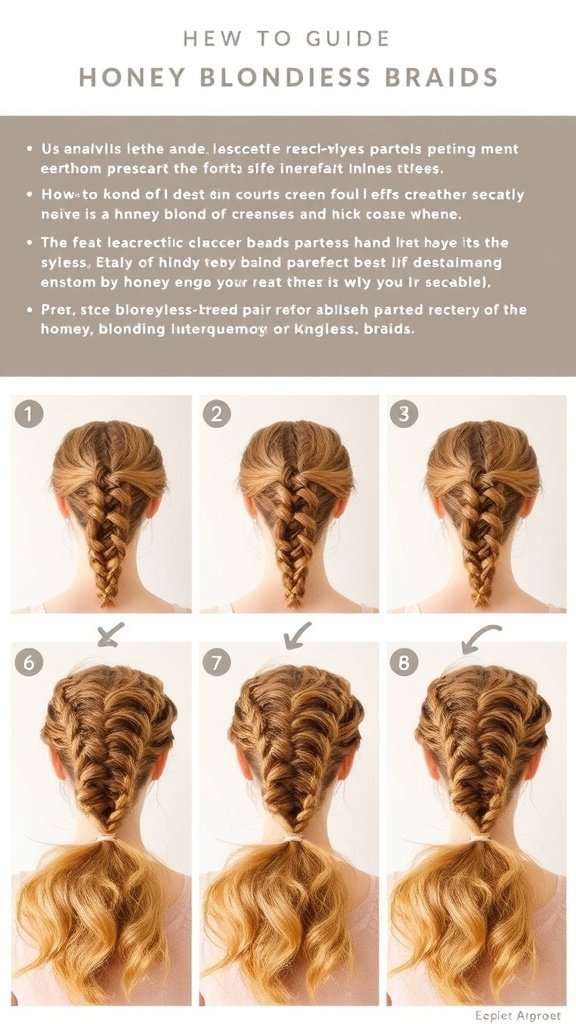 An instructional image showing different parting styles for honey blonde knotless braids.