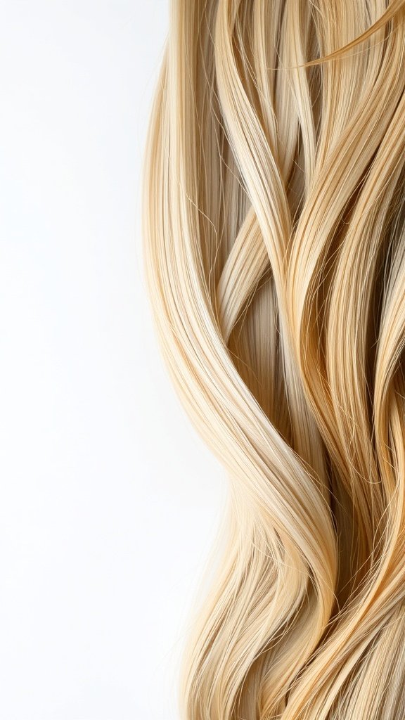 A close-up of beautiful blonde hair, showcasing different shades and textures.