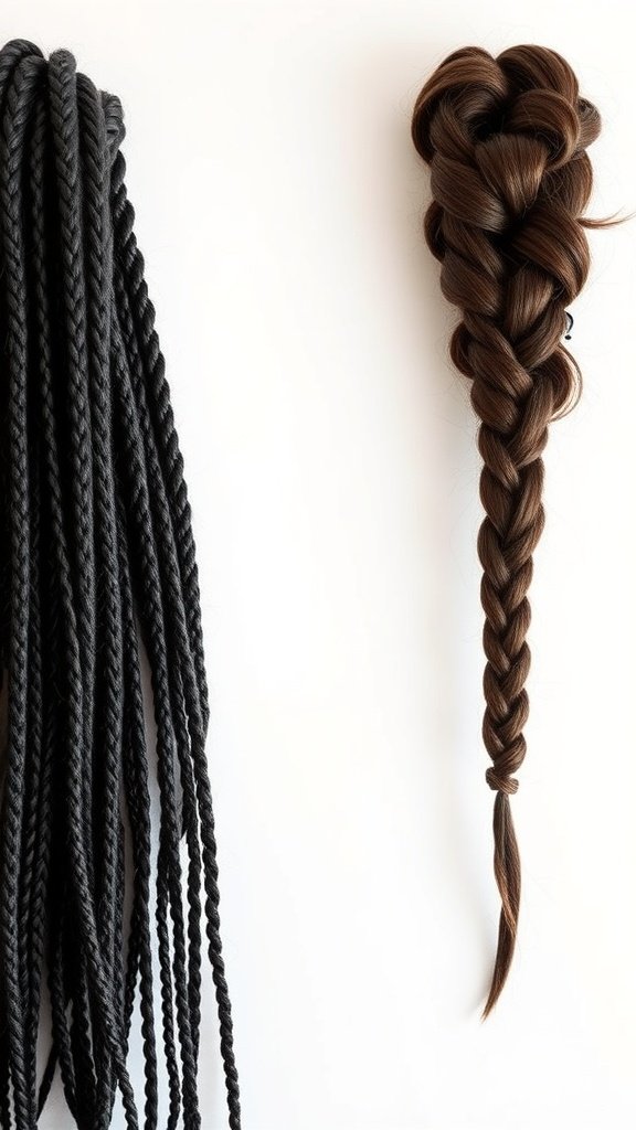 A display of knotless box braids, showcasing different lengths and styles.