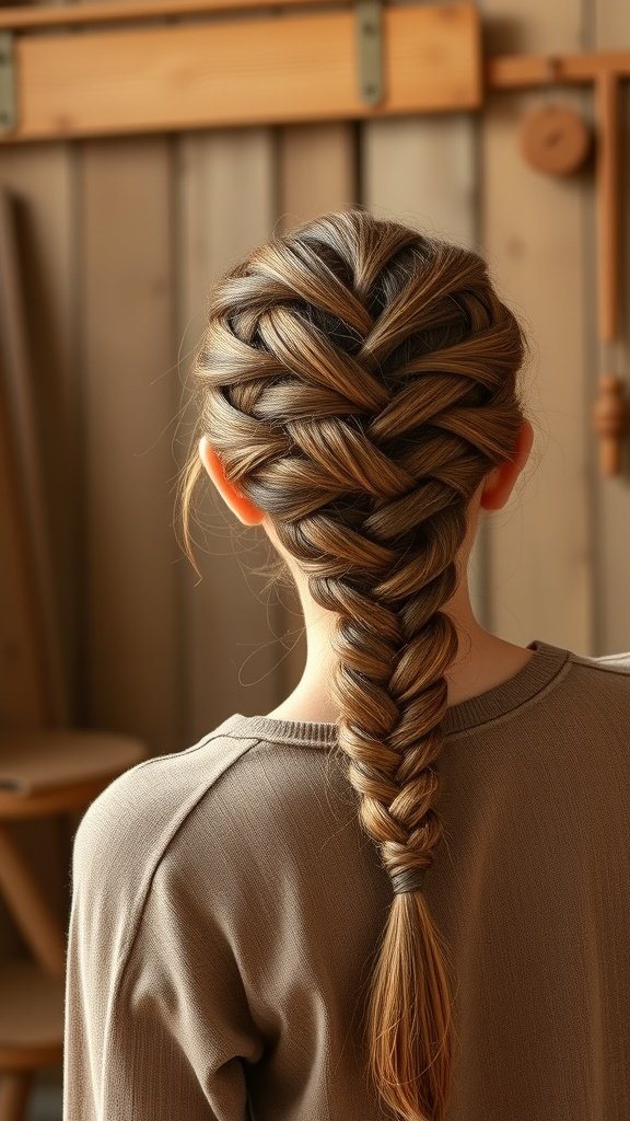 Cinnamon brown knotless braids styled in a neat braid