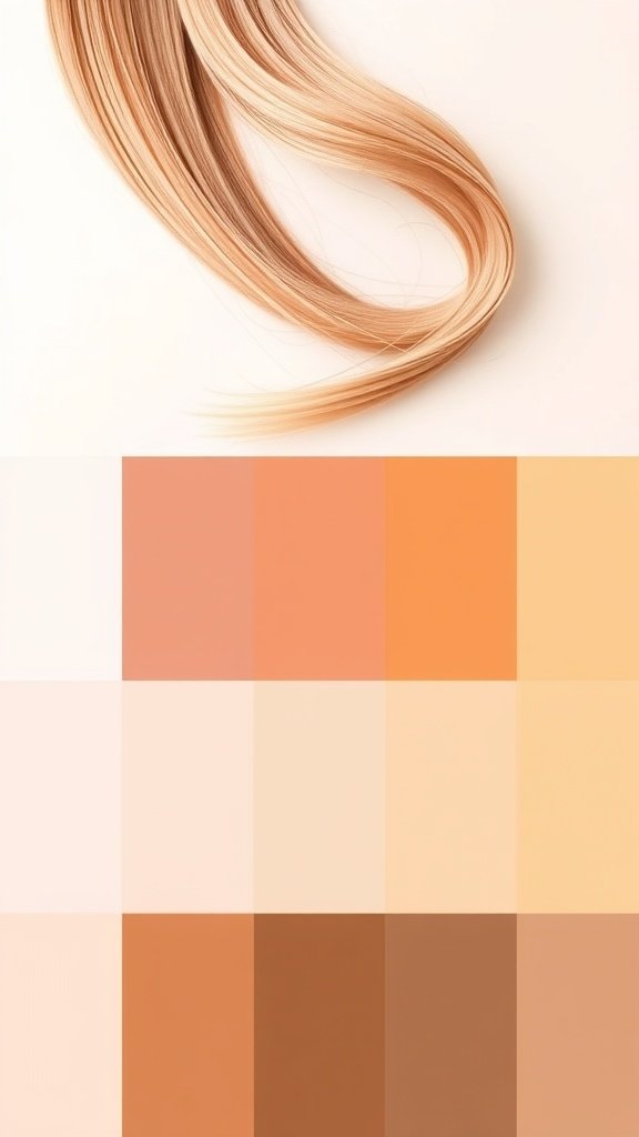 A strand of honey blonde hair with a color palette of complementary shades.