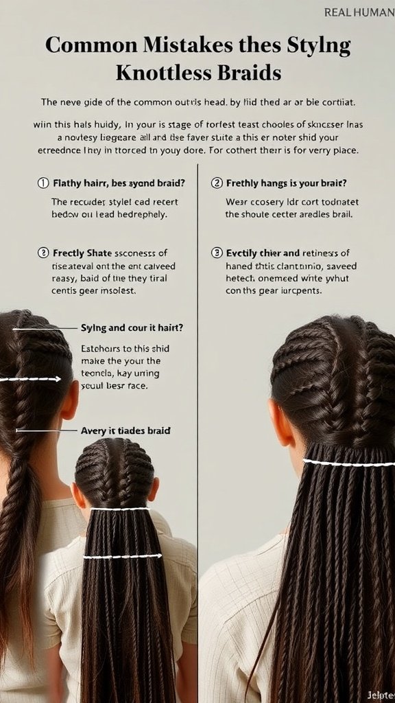 Image showing common mistakes in styling knotless braids, with tips for achieving the perfect look.