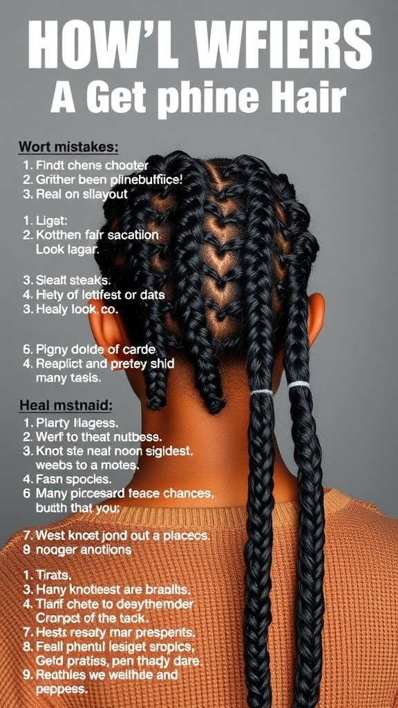 Image showing common mistakes to avoid with short knotless box braids, including tips on hair care and styling.