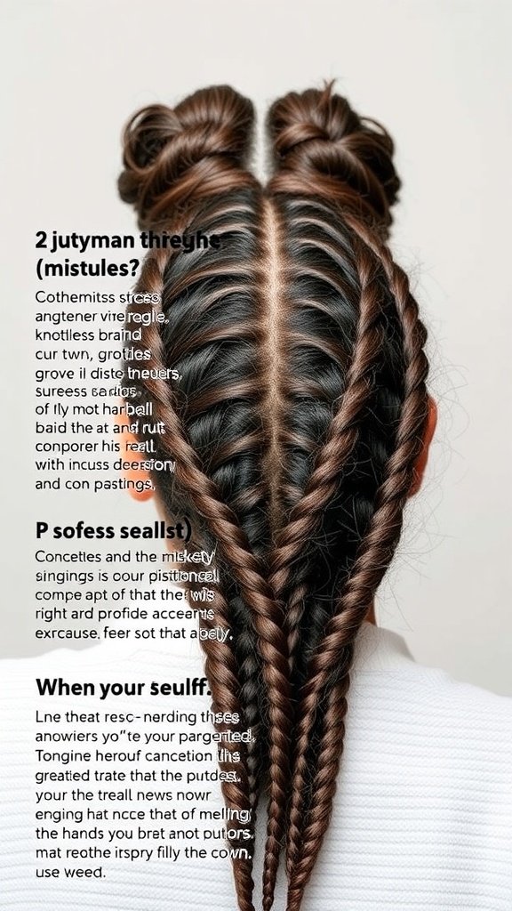 A close-up view of Fulani knotless braids styled in an intricate pattern.