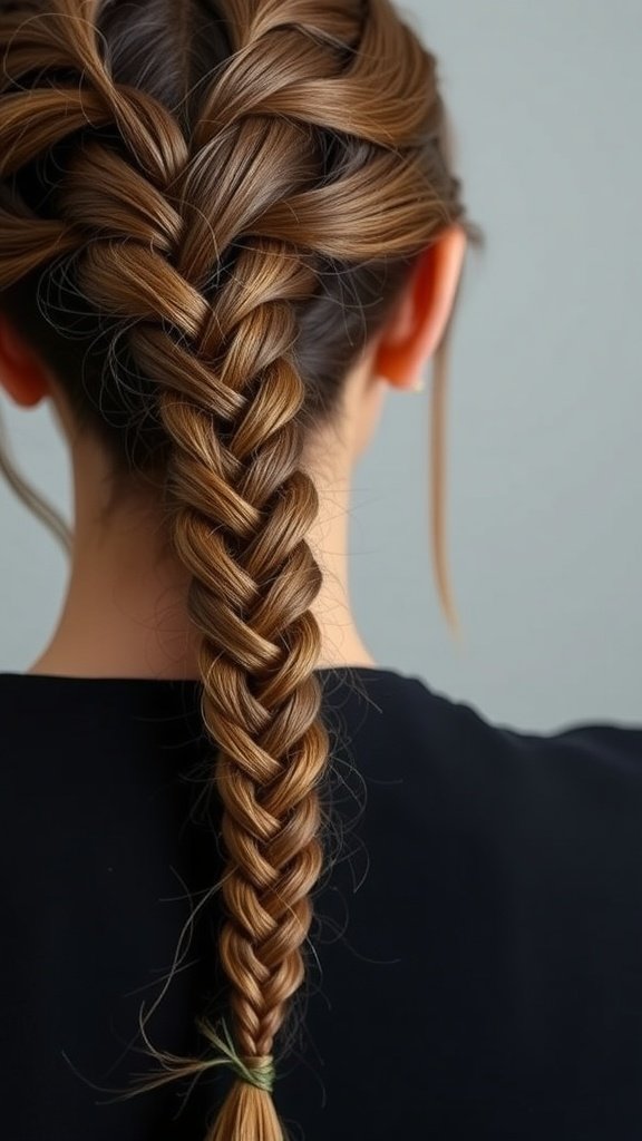 A close-up of a beautifully braided hairstyle with a focus on the intricate knotless braid.