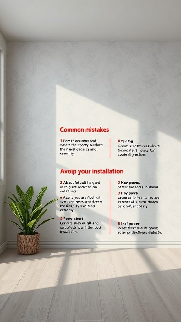 A modern interior with a plant and a wall displaying common mistakes in knotless braid installation.