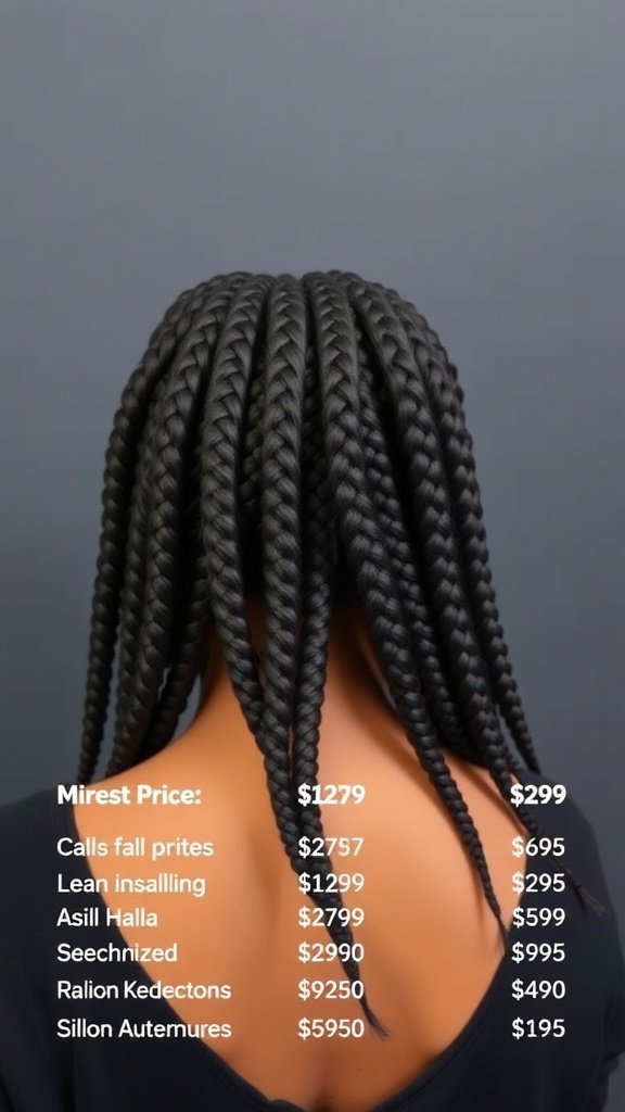 Image showing various prices for knotless box braids hairstyles.