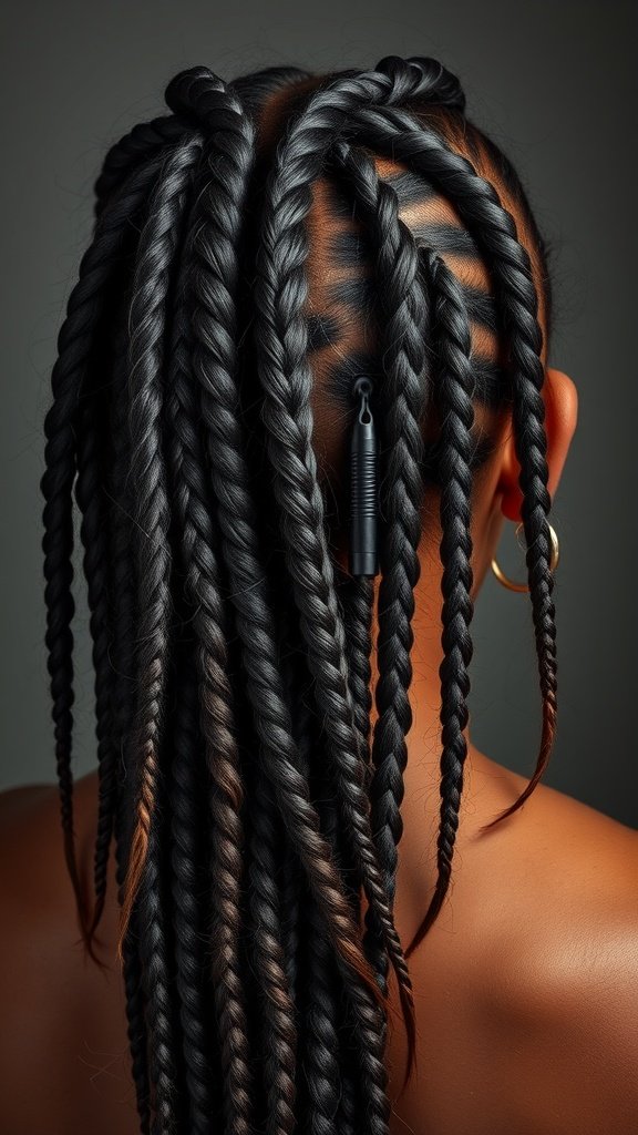 A close-up view of small boho knotless braids showcasing their neatness and style.