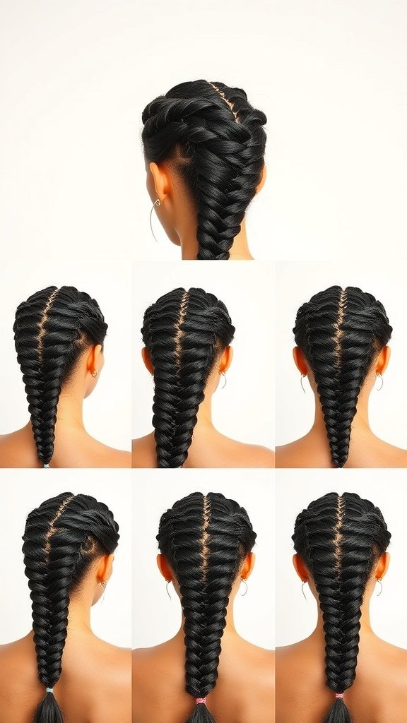 A series of images showing different styles of parting for knotless braids.