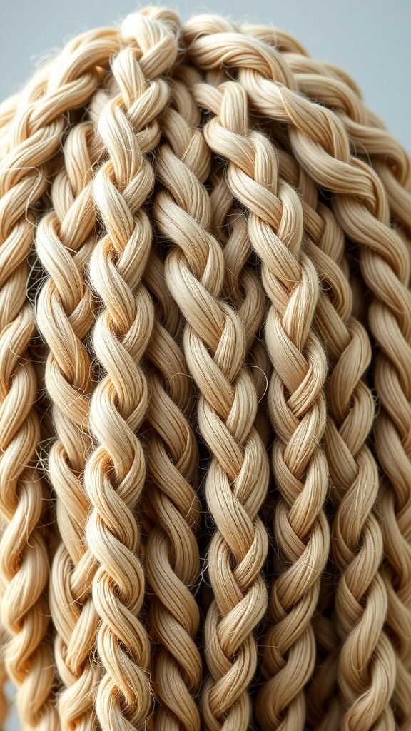 Close-up of blonde knotless braids showcasing volume and style