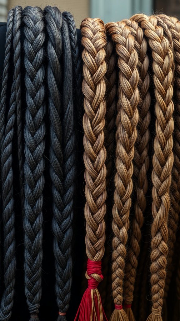 A collection of various braided hairstyles showcasing different colors and styles.