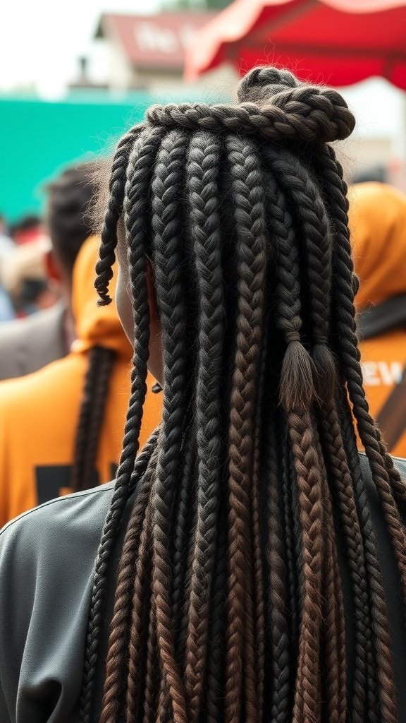 A person with thigh-length knotless braids, showcasing the beauty and cultural significance of this hairstyle.