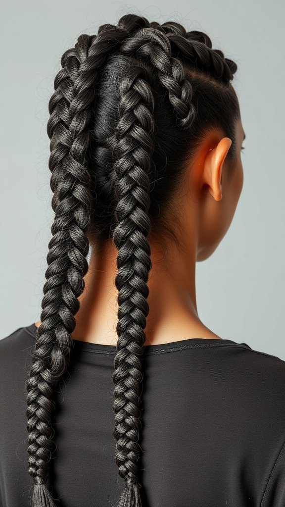 Large knotless braids styled on a woman's hair, showcasing a neat and elegant look.