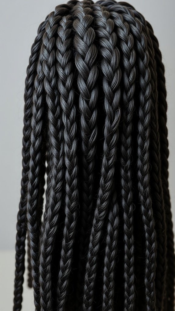 Close-up of dark chocolate knotless braids