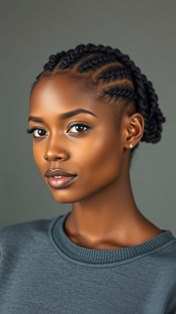A woman with short bohemian knotless braids styled in a chic bob, showcasing a trendy and protective hairstyle.
