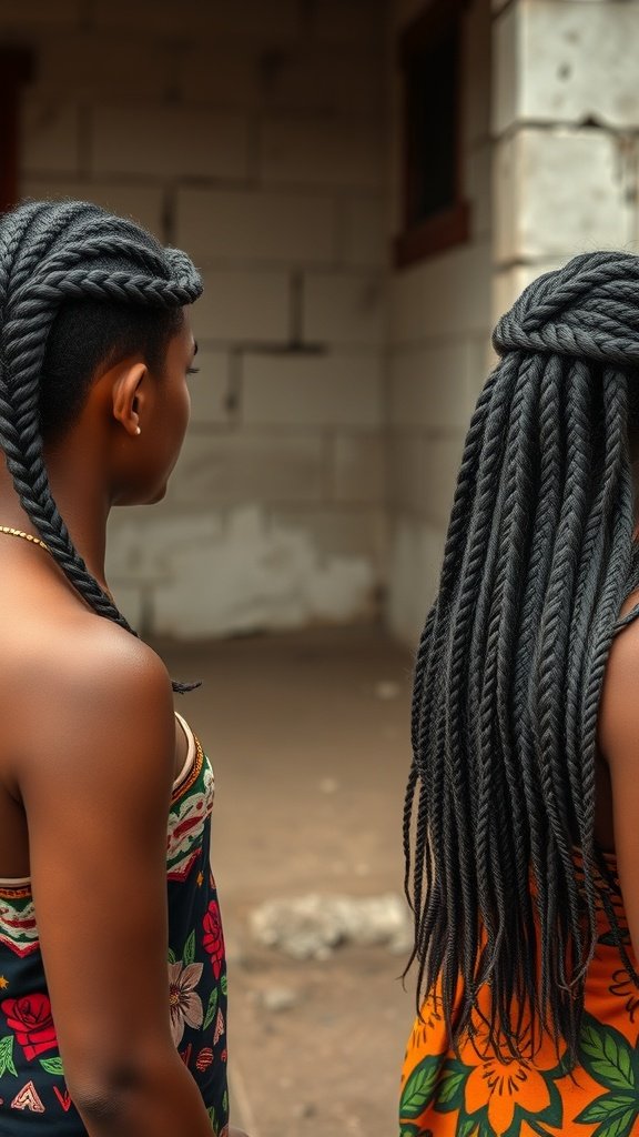 Two individuals with beautiful knotless braids, showcasing different styles and lengths.