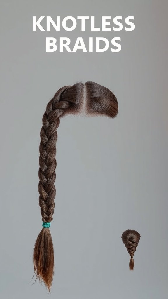 An image showcasing knotless braids, featuring a long braid and a smaller one, emphasizing their sleek design.