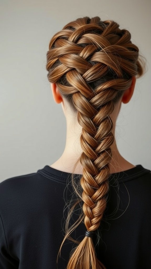 A close-up view of a beautifully braided hairstyle, showcasing a knotless braid.