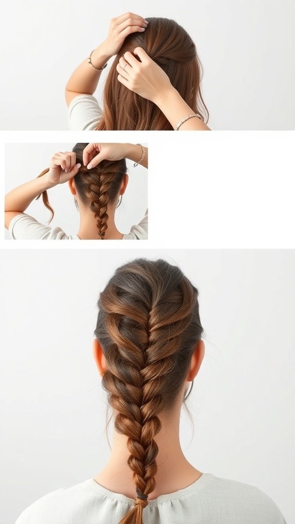 Step-by-step process of creating knotless braids