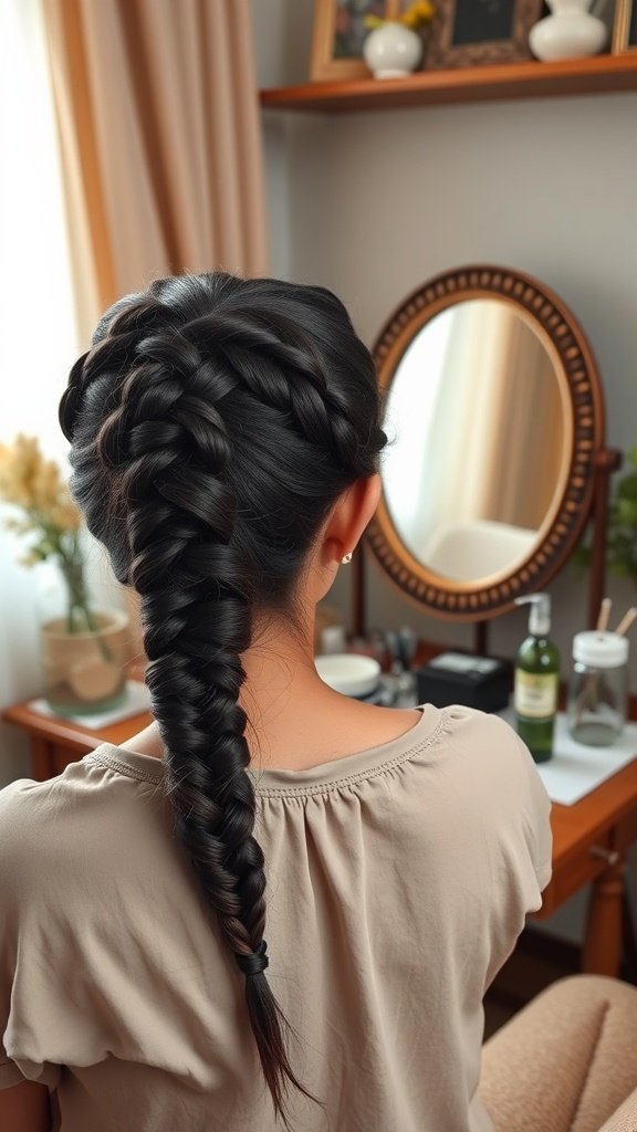 A woman with a stylish braid hairstyle, showcasing the beauty of knotless braids.