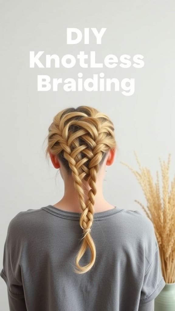 A person showing off DIY knotless braids in honey blonde color.