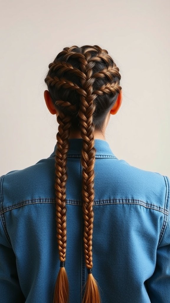 A person with small boho knotless braids styled in two sections, showcasing a neat and trendy appearance.