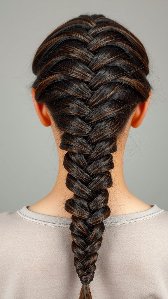 A close-up view of medium boho knotless braids with a sleek finish and curly ends.