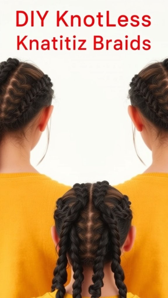 A tutorial image showing DIY Knotless Braids with a focus on neat and stylish braiding techniques.