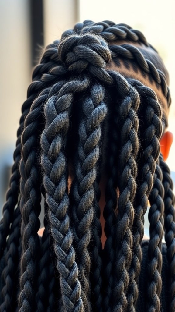 Elegant knotless box braids hairstyle showcasing long, sleek strands.