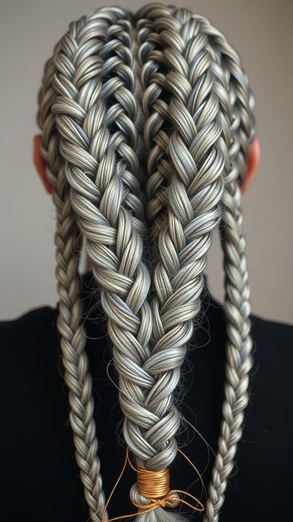 Boho knotless braids with silver and gold accents