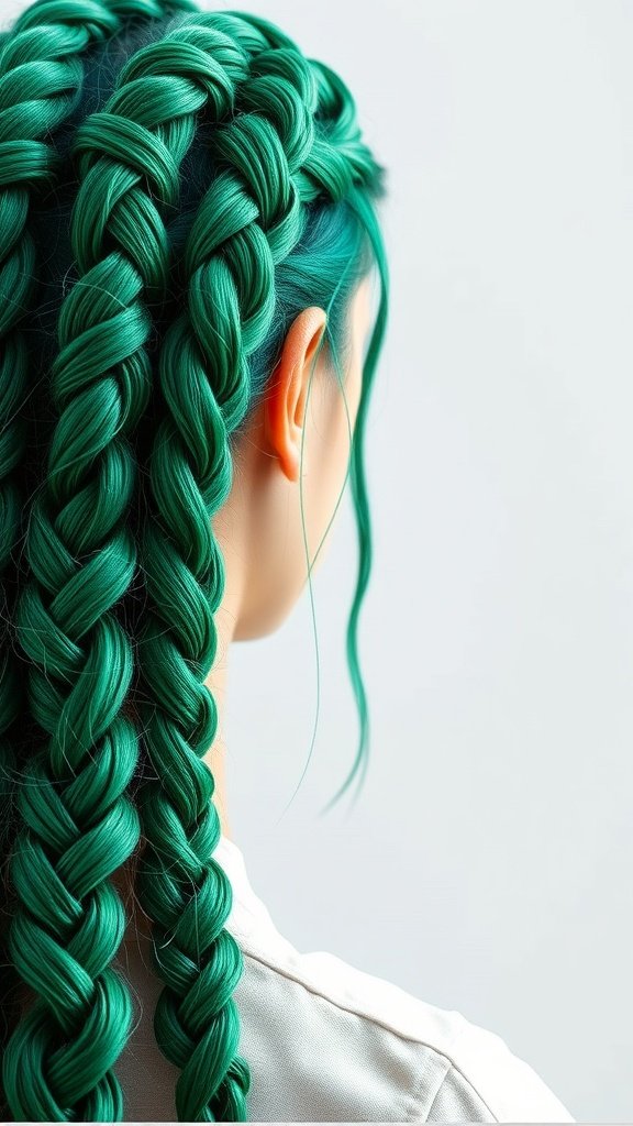 Emerald green knotless braids styled beautifully
