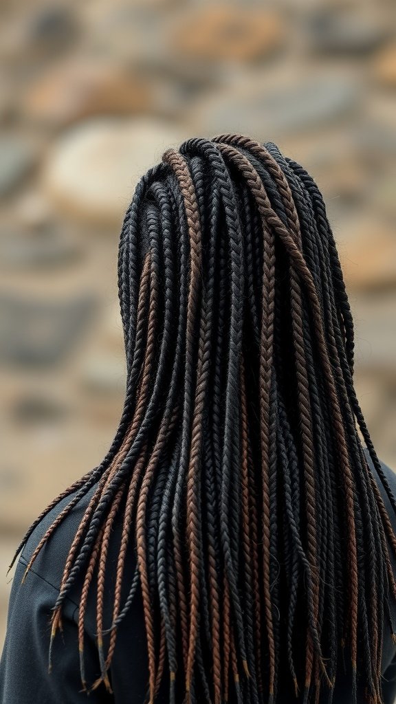 A person with large knotless braids, showcasing a stylish hairstyle.