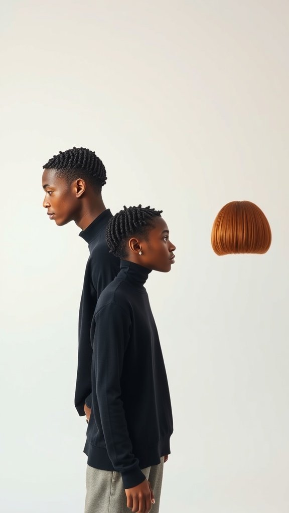 Two individuals with knotless braids showcasing different styles and a bob hairstyle.