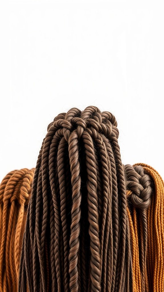 Honey brown knotless braids styled with a neat parting