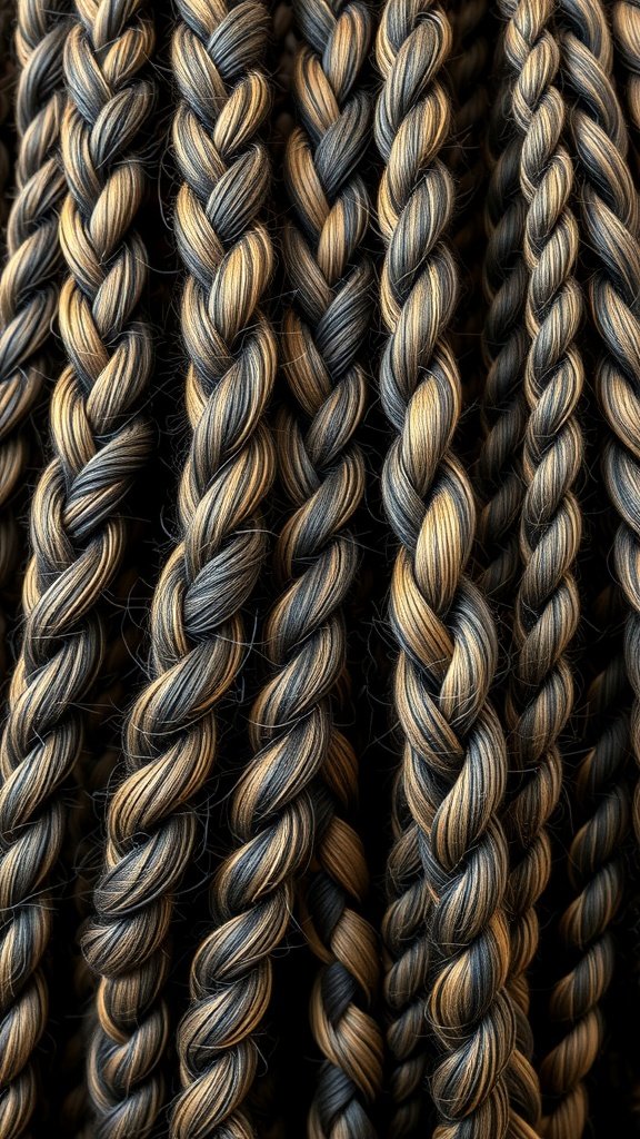 Close-up of jumbo boho knotless braids in dark and light colors