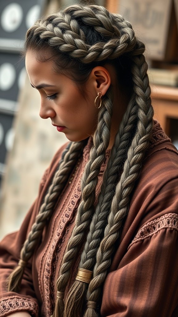 A woman with large boho knotless braids styled elegantly, showcasing the beauty and cultural significance of braiding techniques.