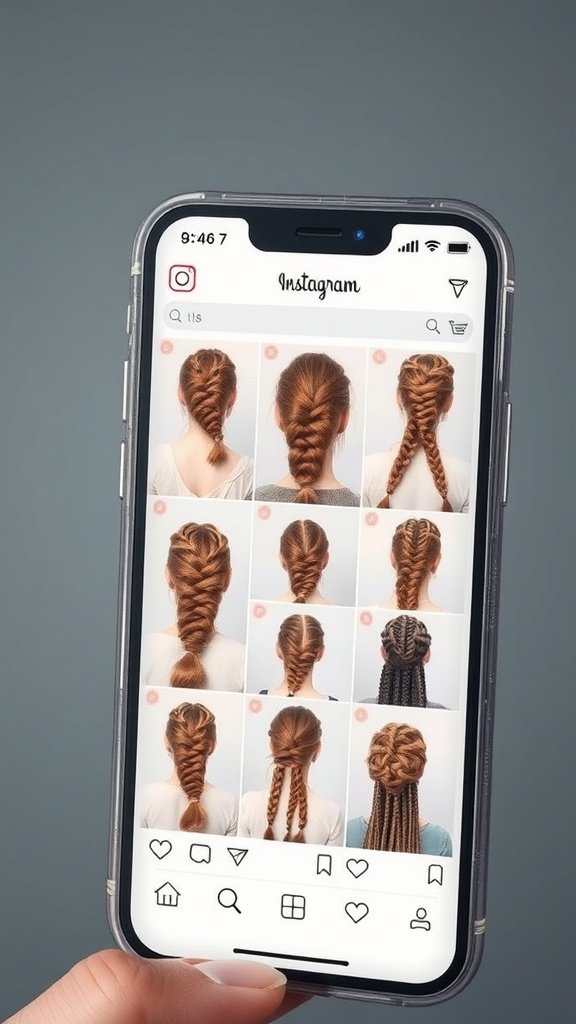 A smartphone displaying various braided hairstyles on Instagram.