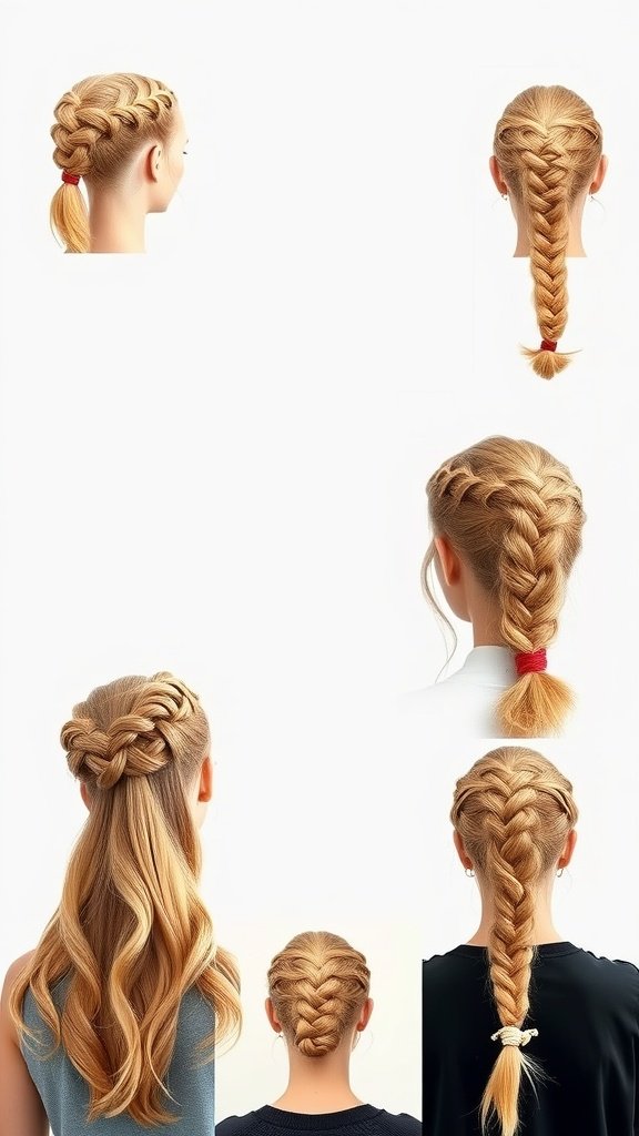 Various styles of honey blonde knotless braids showcasing different lengths and designs.