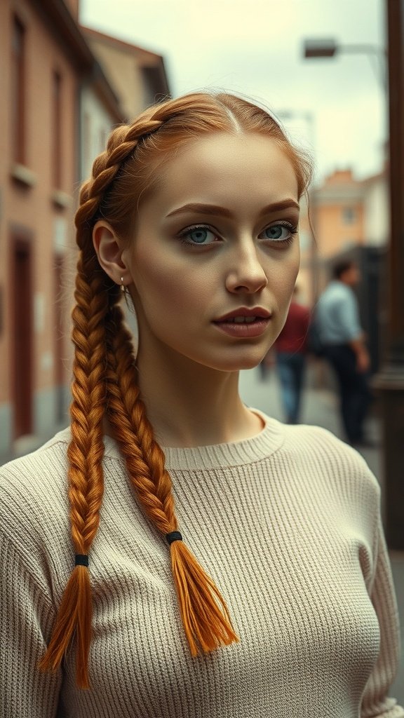 A person with ginger knotless braids, showcasing a modern hairstyle.