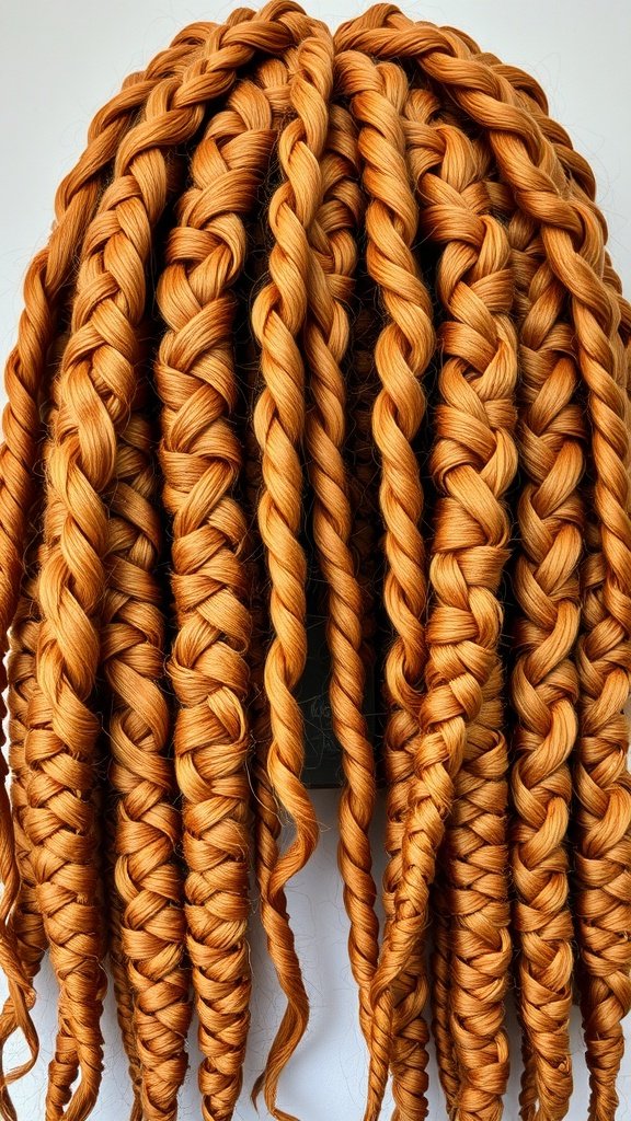A collection of ginger knotless braids styled in various patterns.