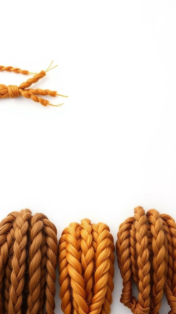 Different shades of ginger knotless braids displayed in a creative arrangement.