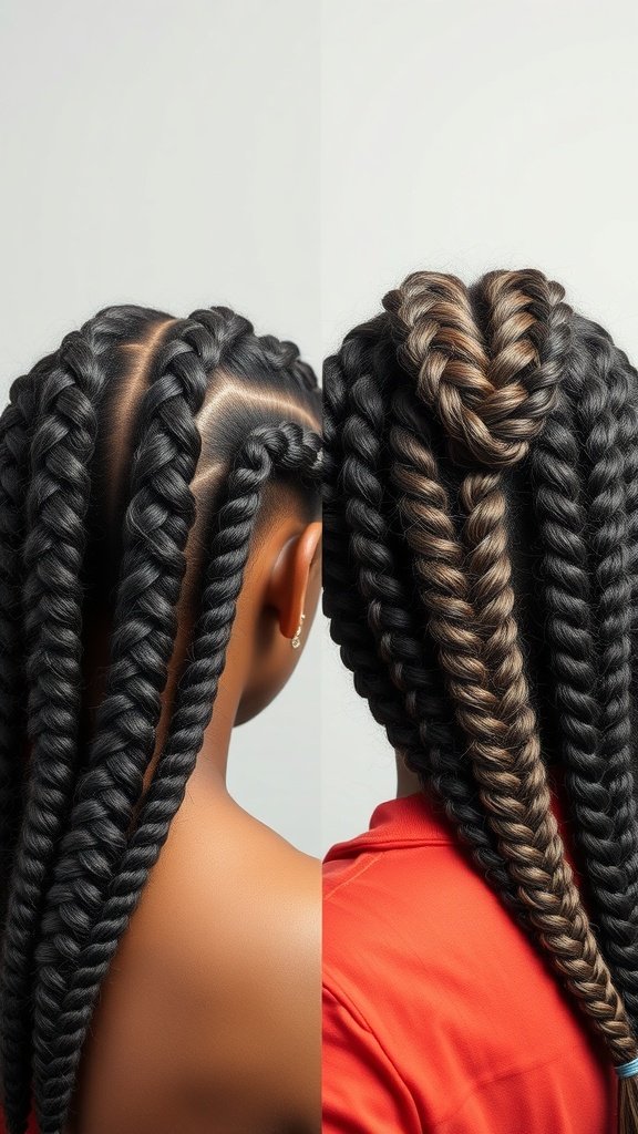Comparison of traditional braids and ginger knotless braids