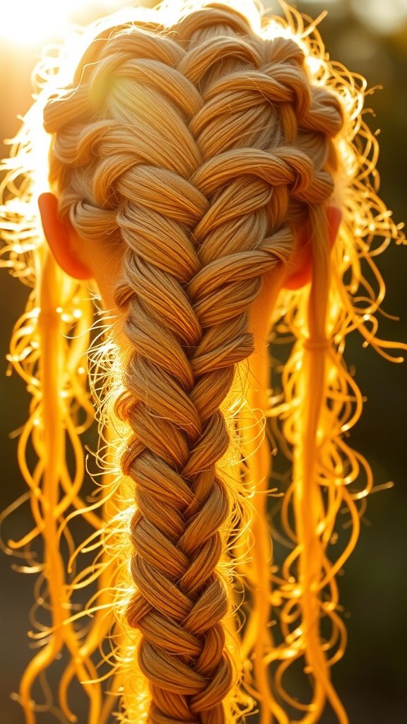 A close-up view of a beautiful braid styled in golden honey tones, showcasing the intricate knotless braid technique.