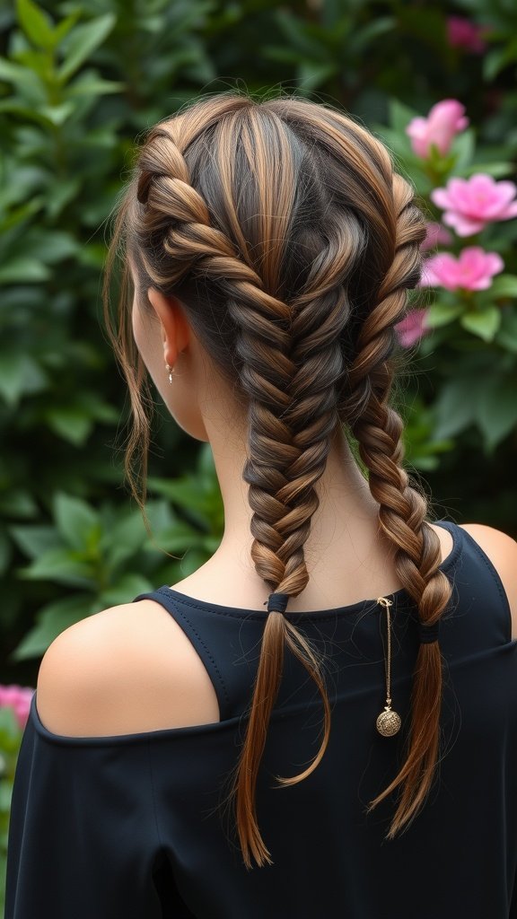 A woman with half-up half-down boho knotless braids, featuring soft waves and a stylish look.
